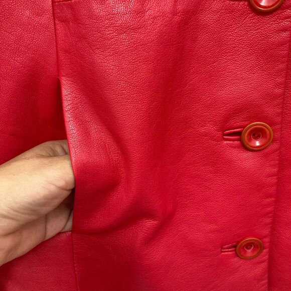 Dana Buchman Blazer Size 4 Genuine Lambskin Leather Red Button Front - Picture 8 of 15